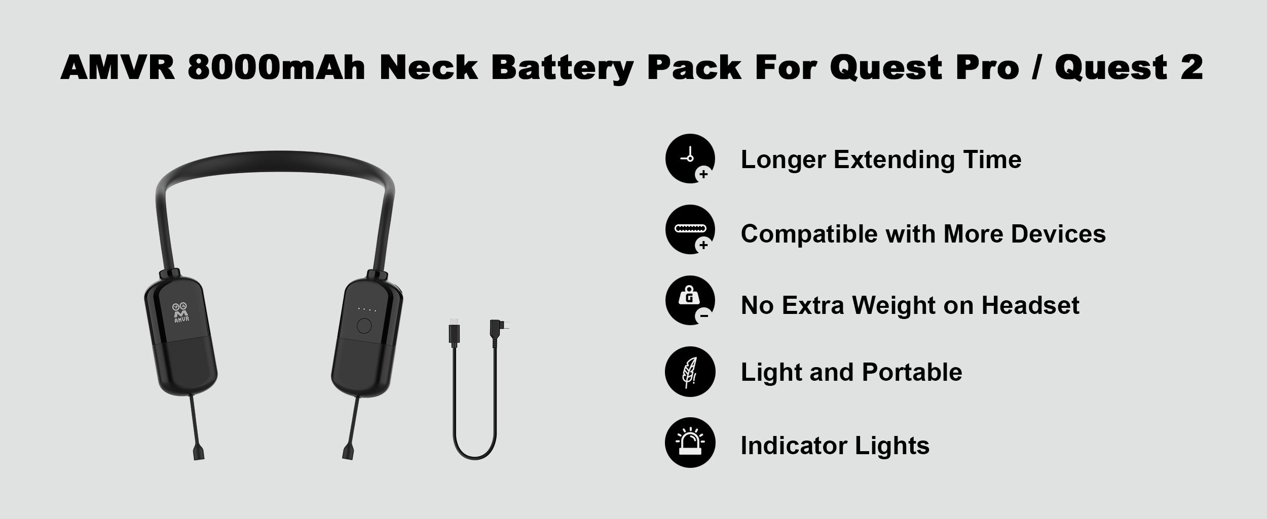 AMVR 8000mAh Battery Pack Compatible with Meta/Oculus Quest 3/Quest  Pro/Quest 2/Pico 4, Accessories for Quest 3, Lightweight Neck Power Bank to  Less